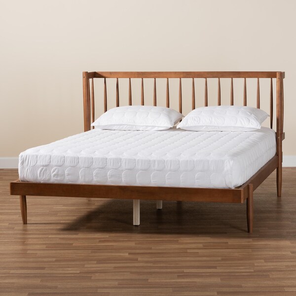 Baxton Studio Calderon Retro-Modern Walnut Brown Finished Wood Queen Size Platform Bed - 245-13440-ZORO