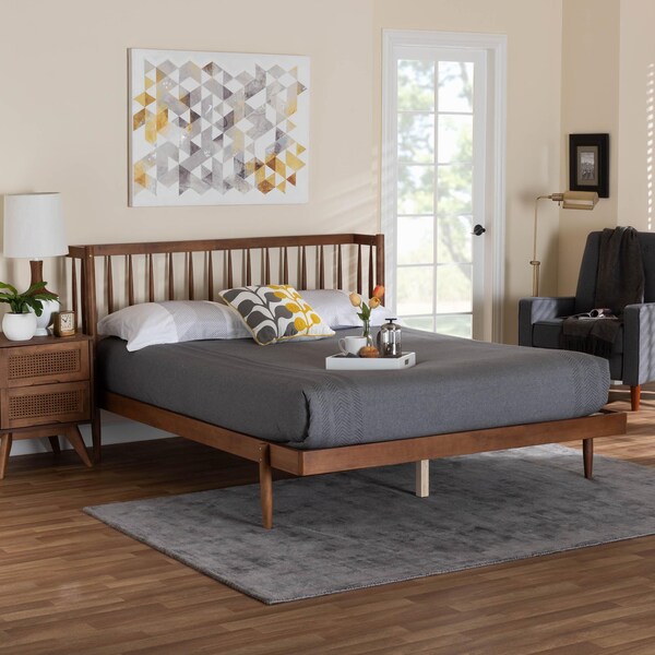 Baxton Studio Calderon Retro-Modern Walnut Brown Finished Wood Queen Size Platform Bed - 245-13440-ZORO