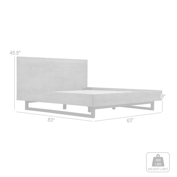 Armen Living Aldo Queen Size Brown Oak Wood Platform Bed Frame with Black Metal Legs - LCAOBDBRQN