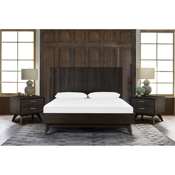 Armen Living Baly 3 Piece Acacia King Loft Bed and Nightstands Bedroom Set - SETLFBDKG3A