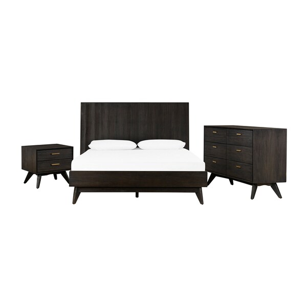 Armen Living Baly 3 Piece Acacia King Loft Bed and Nightstands Bedroom Set - SETLFBDKG3A