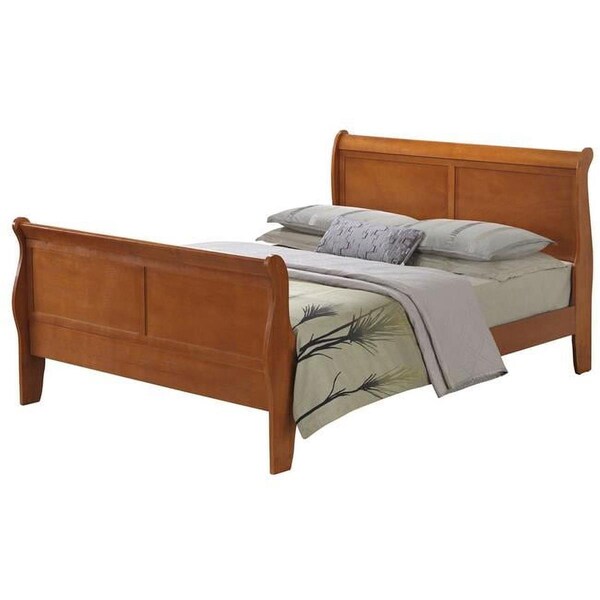 Passion Furniture Louis Philippe Sleigh Bed with High Footboard, Oak - Queen Size - PF-G3160A-QB