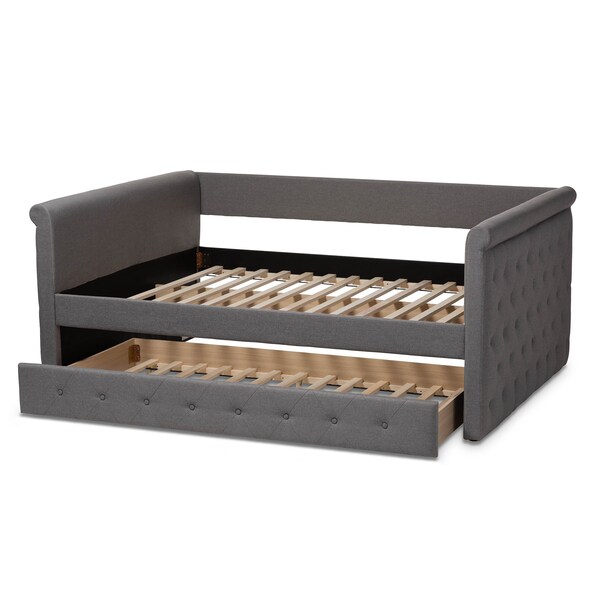Baxton Studio Alena Grey Upholstered Queen Size Daybed with Trundle - 147-8728