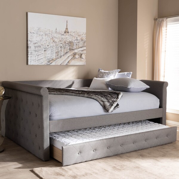 Baxton Studio Alena Grey Upholstered Queen Size Daybed with Trundle - 147-8728