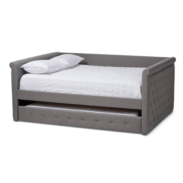 Baxton Studio Alena Grey Upholstered Queen Size Daybed with Trundle - 147-8728