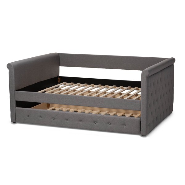 Baxton Studio Alena Grey Upholstered Queen Size Daybed with Trundle - 147-8728