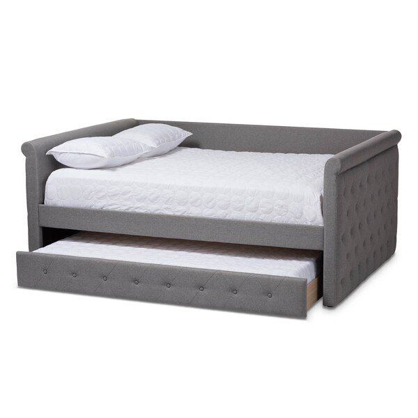 Baxton Studio Alena Grey Upholstered Queen Size Daybed with Trundle - 147-8728
