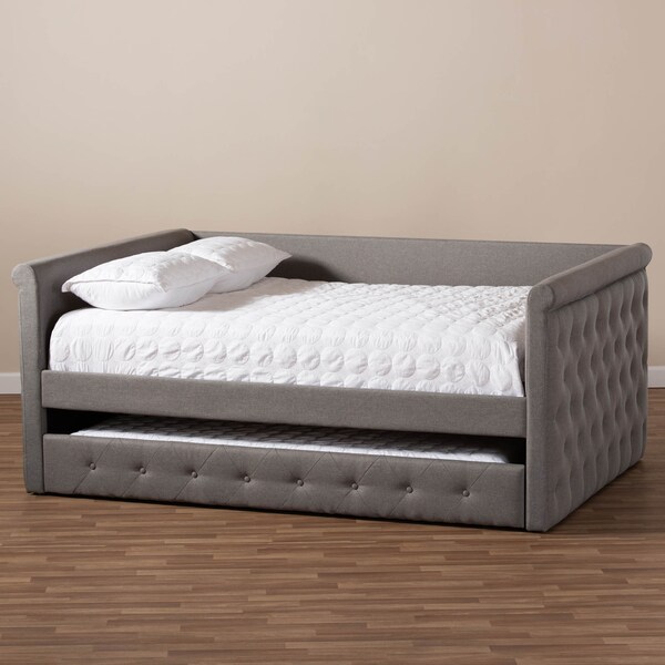 Baxton Studio Alena Grey Upholstered Queen Size Daybed with Trundle - 147-8728