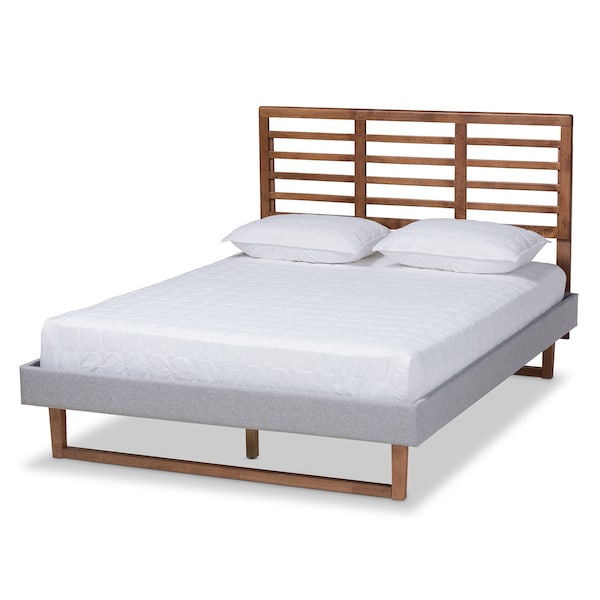 Baxton Studio Luciana Grey Upholstered and Ash Walnut Wood Full Size Platform Bed - 164-9416-9422