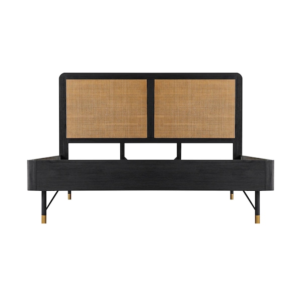 Armen Living Saratoga 3 Piece King Bedroom Set in Black Acacia Wood and Rattan - SETSRBDKG3A