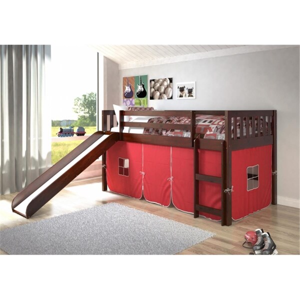 Pivot Direct Twin Size Mission Red Tent Loft with Slide in Dark Cappuccino - PD_715TCP_R