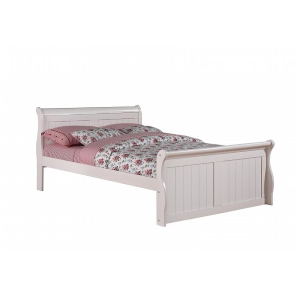 Fixturesfirst Full Sleigh Bed with Slat-Kits Mattress Ready - White - FI3175079
