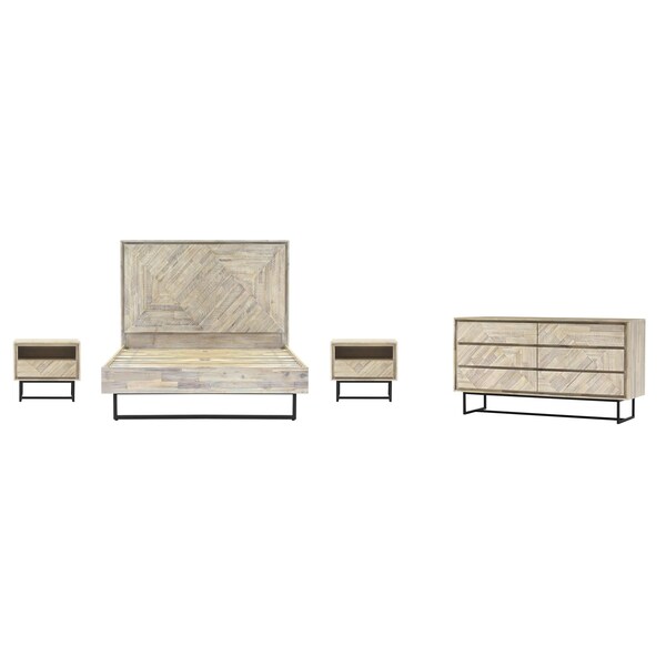 Armen Living Peridot 4 Piece Queen Bedroom Set in Natural Acacia Wood - SETPEBDQN4A
