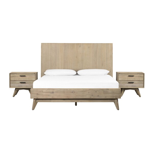 Armen Living Baly 3 Piece Acacia King Platform Bed and Nightstands Bedroom Set - SETLFBDGRKG3A