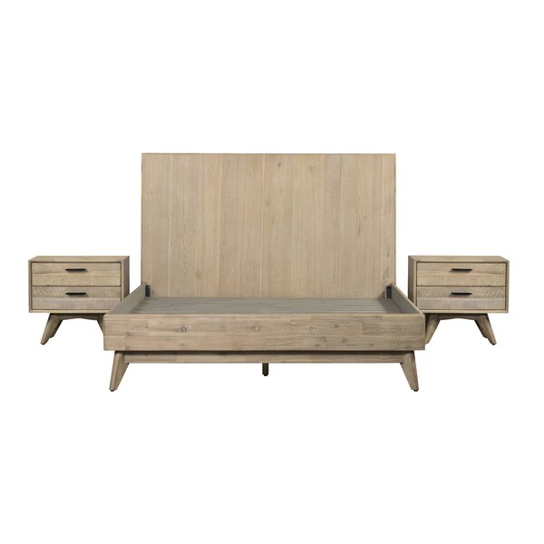 Armen Living Baly 3 Piece Acacia King Platform Bed and Nightstands Bedroom Set - SETLFBDGRKG3A