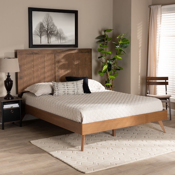 Baxton Studio Amira Mid-Century Modern Transitional Ash Walnut Finished Wood King Size Platform Bed - 180-11157-9409-ZORO