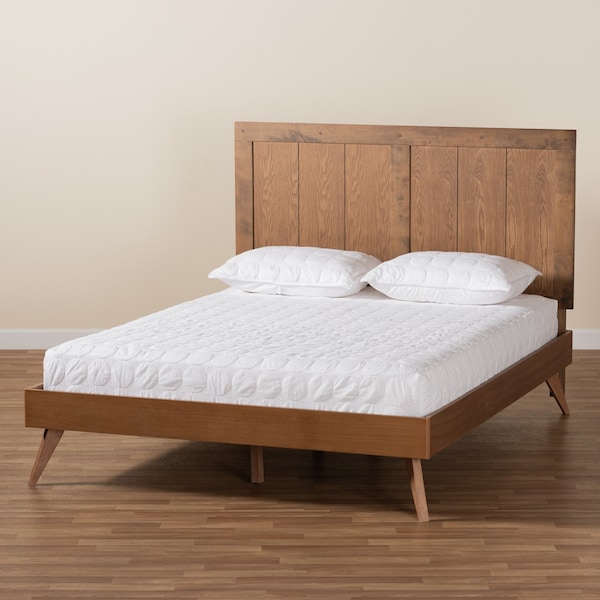 Baxton Studio Amira Mid-Century Modern Transitional Ash Walnut Finished Wood King Size Platform Bed - 180-11157-9409-ZORO