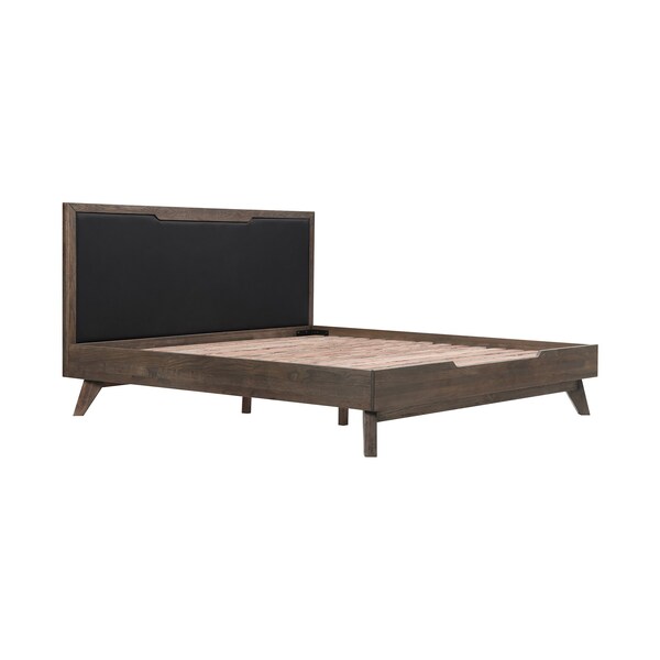 Armen Living Astoria King Platform Bed Frame in Oak with Black Faux Leather - LCAHBDDGKG