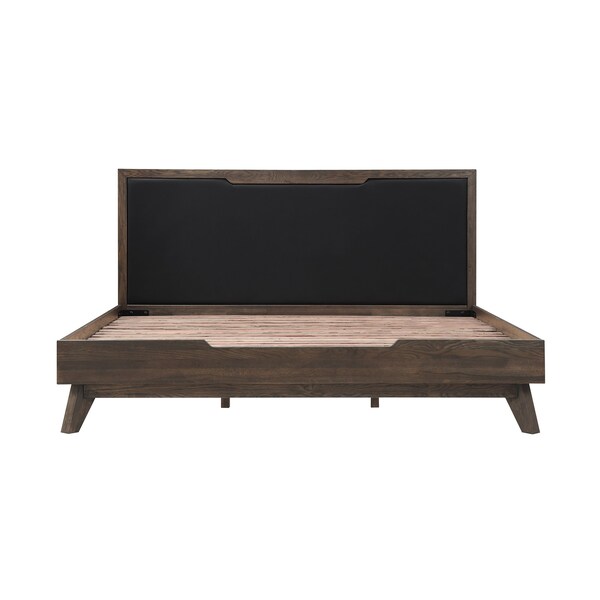 Armen Living Astoria King Platform Bed Frame in Oak with Black Faux Leather - LCAHBDDGKG