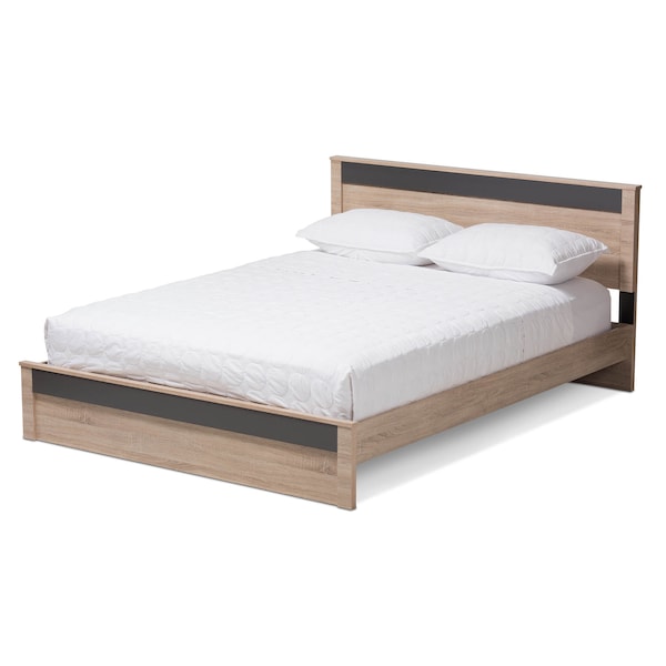 Baxton Studio Jamie Modern Two-Tone Oak and Grey Wood Queen Size Platform Bed - 138-7709