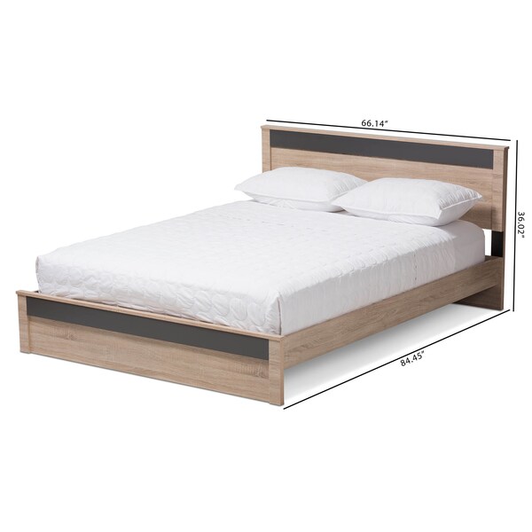 Baxton Studio Jamie Modern Two-Tone Oak and Grey Wood Queen Size Platform Bed - 138-7709