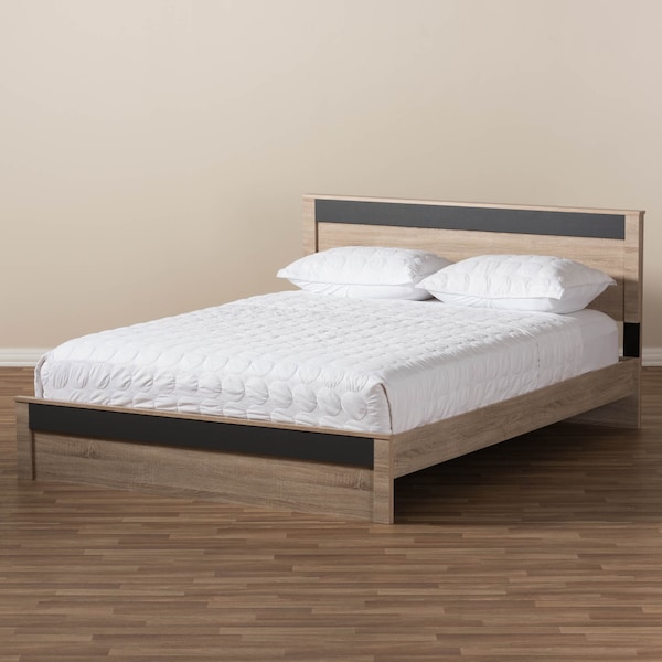 Baxton Studio Jamie Modern Two-Tone Oak and Grey Wood Queen Size Platform Bed - 138-7709