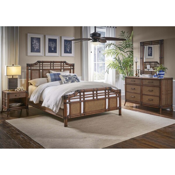 Hospitality Rattan Home Palm Cove 6-Piece Complete Queen Bedroom Set - 1102-5643-ATQ-6BQ-GL