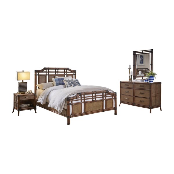 Hospitality Rattan Home Palm Cove 6-Piece Complete Queen Bedroom Set - 1102-5643-ATQ-6BQ-GL