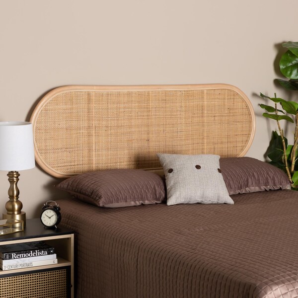 Baxton Studio Reegan Modern Bohemian Natural Brown Rattan Queen Size Standalone Headboard - 232-13158-ZORO