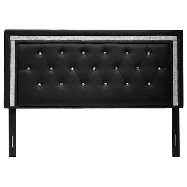Best Master Furniture Best Master Furniture 319 F-Q HB Black Full & Queen Darling Faux Leather Upholstered Headboard Tufted Crystals Rhinestones; Black - 319 F/Q HB BLACK