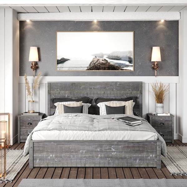 Ecoflex Furniture Hampton Solid Wood Bed, Misty Grey - Queen Size - HM608