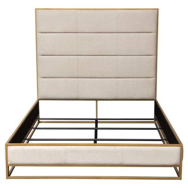 Diamond Sofa Diamond Sofa EMPIREEKBEDSD Empire Eastern King Size Bed with Hand Brushed Gold Metal Frame; Sand Fabric - EMPIREEKBEDSD