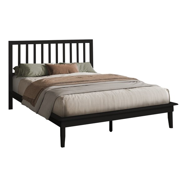 Monarch Specialties Bed, Platform Bed, Queen Size, Frame Only, Bedroom, Black Wood Frame, Black Wood Legs, Contemporary - I 6060Q