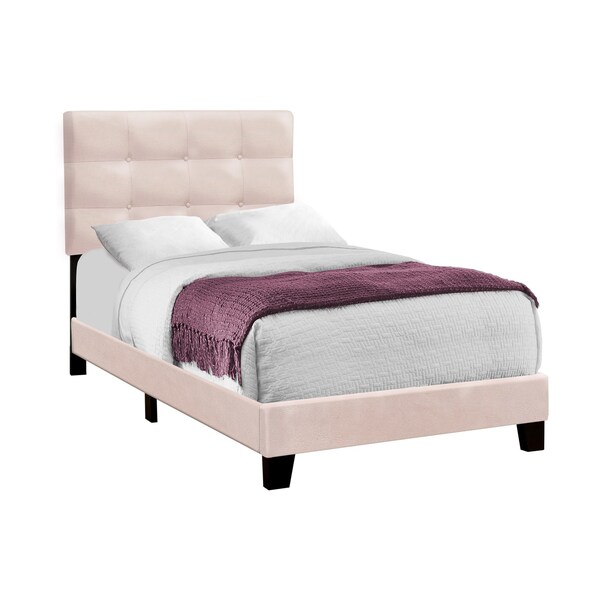 Monarch Specialties Bed, Twin Size, Upholstered, Bedroom, Frame Only, Youth, Teen, Juvenile, Pink Velvet, Transitional - I 5916T