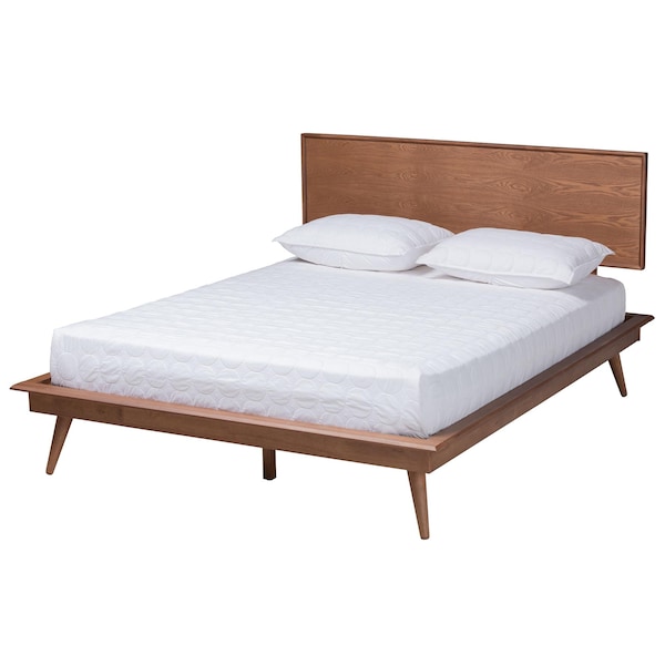 Baxton Studio Melora Mid-Century Modern Walnut Brown Finished Wood and Rattan Queen Size 3-Piece Bedroom Set - 241-9802-9803-11298-ZORO