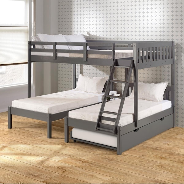 Kd Gabinetes PD-2332FTTDG-503 Full Over Double Twin Bunk Bed with Trundle Dark Grey - KD3163129