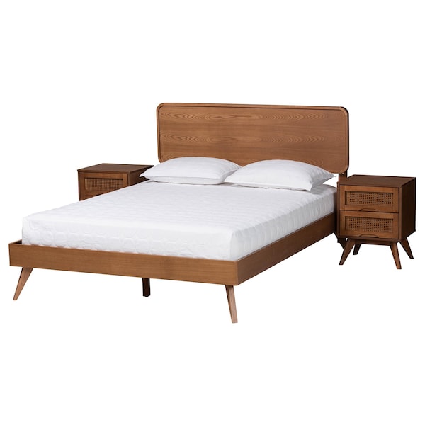 Baxton Studio Demeter Mid-Century Modern Walnut Brown Finished Wood Full Size 3-Piece Bedroom Set - 242-9407-9428-11298-11298-ZORO