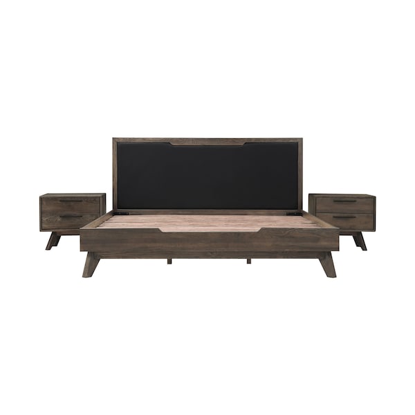 Armen Living Astoria 3 Piece King Bedroom Set in Oak with Black Faux Leather - SETAHBDKG3A