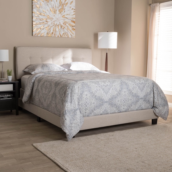 Baxton Studio Audrey Modern Light Beige Upholstered Queen Size Bed - 146-8234