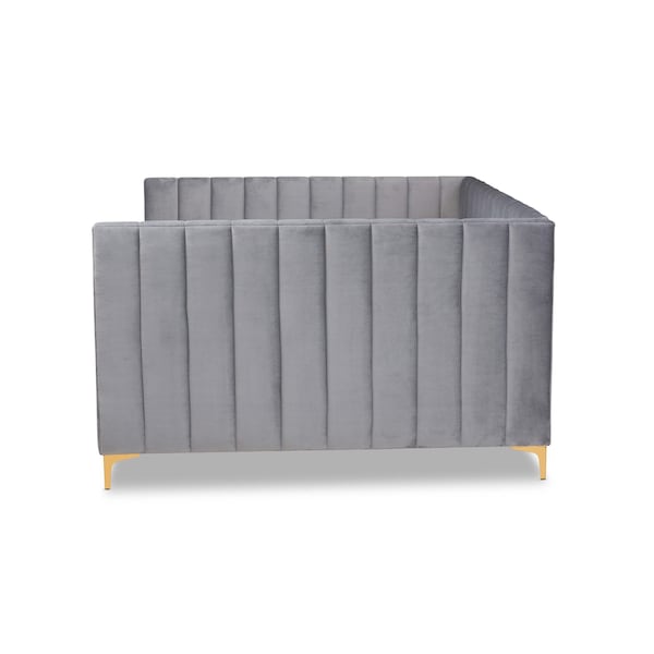 Baxton Studio Oksana Modern Glam and Luxe Light Grey Velvet Fabric and Gold Finished Queen Size Daybed - 174-10983-ZORO