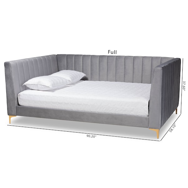 Baxton Studio Oksana Modern Glam and Luxe Light Grey Velvet Fabric and Gold Finished Queen Size Daybed - 174-10983-ZORO