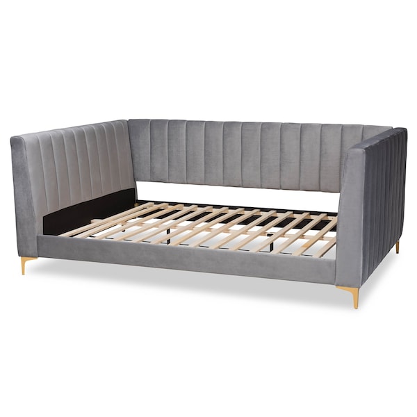 Baxton Studio Oksana Modern Glam and Luxe Light Grey Velvet Fabric and Gold Finished Queen Size Daybed - 174-10983-ZORO
