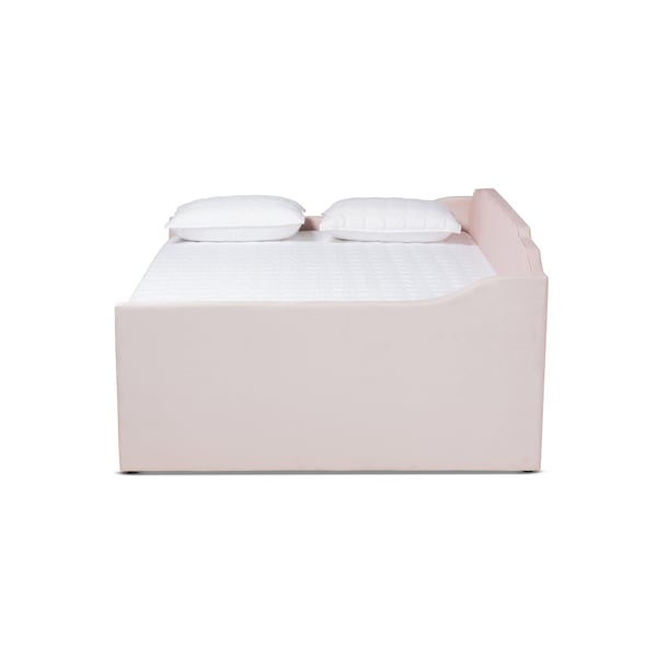 Baxton Studio Lennon Modern and Contemporary Pink Velvet Fabric Full Size Daybed with Trundle - 186-11473-ZORO
