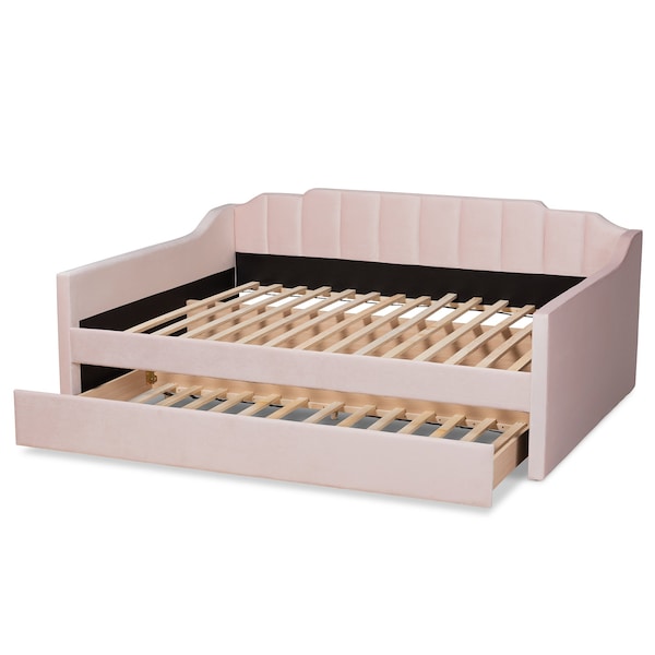 Baxton Studio Lennon Modern and Contemporary Pink Velvet Fabric Full Size Daybed with Trundle - 186-11473-ZORO