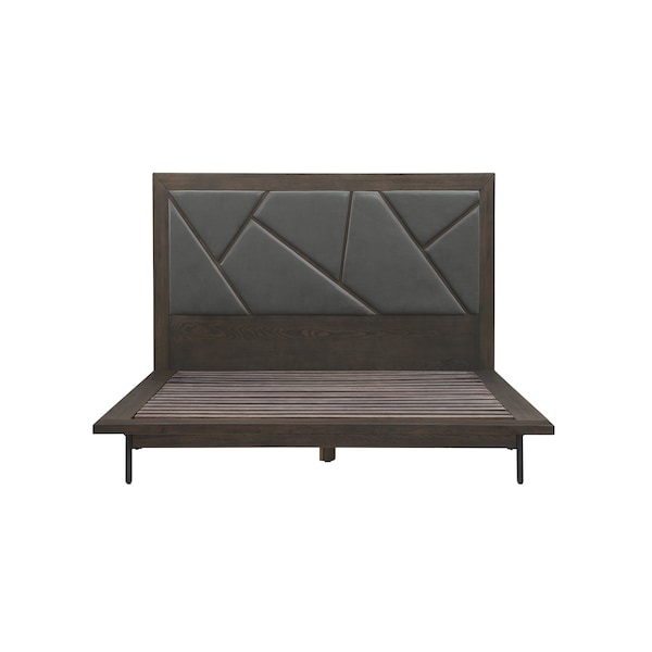 Armen Living Marquis 4 Piece Queen Size Platform Bed Frame Bedroom Set in Oak Wood with Faux Leather Headboard - SETMUBDGRQN4A