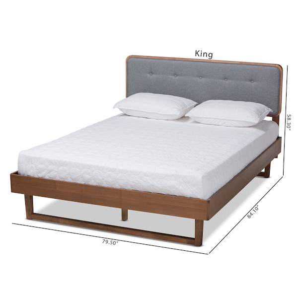 Baxton Studio Natalia Dark Grey Upholstered and Walnut Wood Full Size Platform Bed - 167-9410-9437