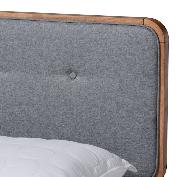 Baxton Studio Natalia Dark Grey Upholstered and Walnut Wood Full Size Platform Bed - 167-9410-9437
