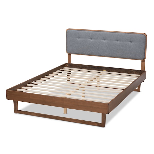 Baxton Studio Natalia Dark Grey Upholstered and Walnut Wood Full Size Platform Bed - 167-9410-9437