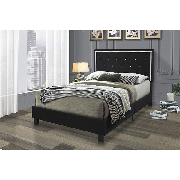 Kd Muebles De Dormitorio Monica Velvet Upholstered King Size Platform Bed Black - KD3357669