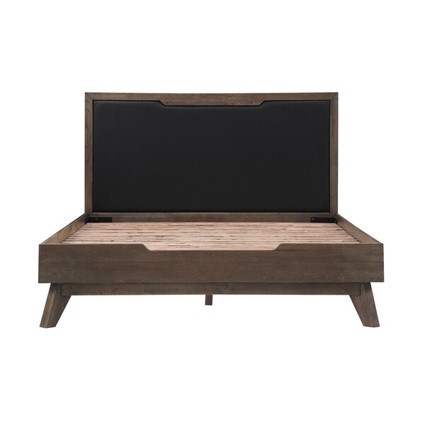 Armen Living Astoria 4 Piece Queen Bedroom Set in Oak with Black Faux Leather - SETAHBDQN4A